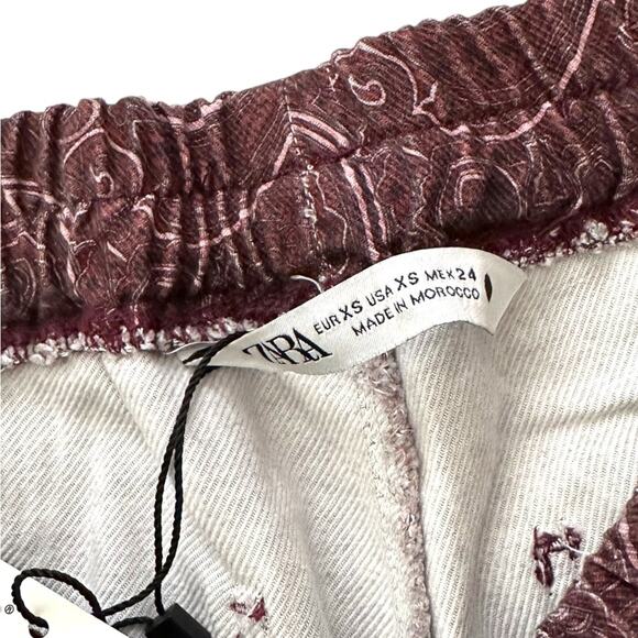 NWT Zara Paisley Pull-On Pants Ankle Crop XS - Picture 6 of 6